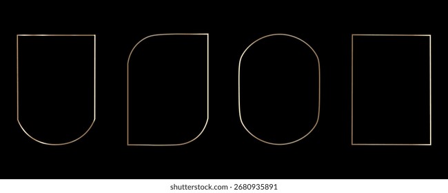 Marcos geométricos dorados en estilo art deco. Fronteras de oro de lujo para invitación de boda. Línea fina ovalada y rectángulo para la decoración de la invitación. Ilustración vectorial.