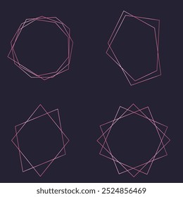 Golden geometric frames. Elegant gold hexagonal elements, abstract wedding invitation frame. Vintage luxury border vector symbols set. Geometric golden shape, hexagon and circle form illustration