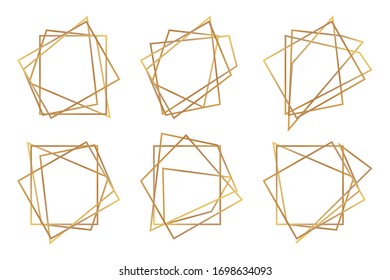Marcos geométricos dorados. Poliedro geométrico, estilo art deco para la invitación a la boda, plantillas de lujo, patrones decorativos.