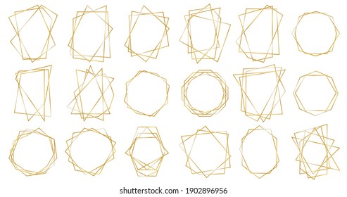 Golden Geometric Frames. Geometrical Polyhedron, Art Deco Style For Wedding Invitation. Set Of Luxury Frames.