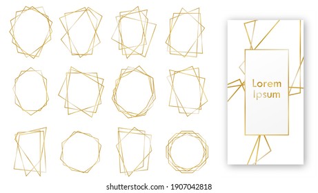 Golden Geometric Frames. Geometrical Polyhedron. Set Of Luxury Frames. Vector Border