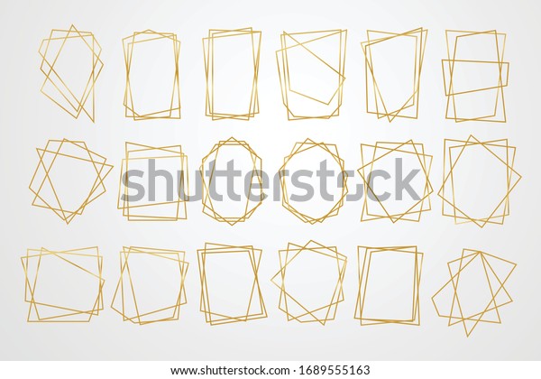 Golden geometric frames. Geometrical\
polyhedron, art deco style for wedding\
invitation