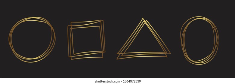 Golden geometric frames vector. Luxury Geometrical polyhedron, Art deco style for wedding invitation and VIP frame decoration.