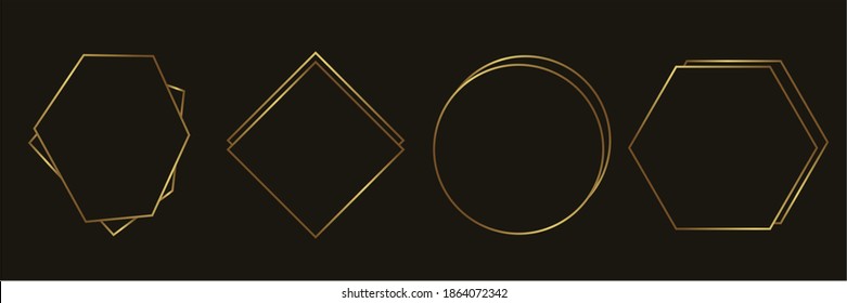 Golden geometric frames vector. Luxury Geometrical polyhedron, Art deco style for wedding invitation and VIP frame decoration.