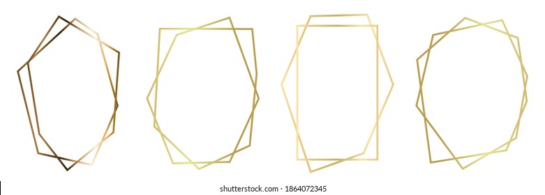 Golden geometric frames vector. Luxury Geometrical polyhedron, Art deco style for wedding invitation and VIP frame decoration.