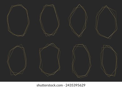 Golden geometric frames. Vector wedding thin line border. Simple modern rectangle abstract shapes. Luxury foil design for invitation and menu