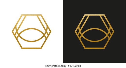 Golden Geometric Hexagon Logo Shape. Vector Icon.