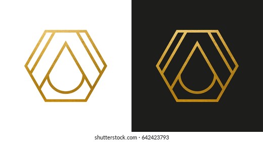 Golden Geometric Hexagon Logo Shape. Vector Icon.