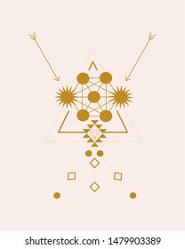 Golden geometric illustration with diamonds, triangles and squares, perfect to use on the web, or in print