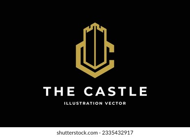 Golden Geometric Initial Letter C for Castle Icon Symbol Illustration Vector