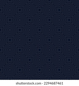 Líneas geométricas doradas sin fisuras. Delicada textura vectorial con rayas delgadas, líneas, formas de diamante, estrellas. Resumen de fondo negro y dorado. Ornamento lineal mínimo. Diseño de repetición de lujo