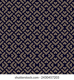 Golden geometric lines vector seamless pattern. Luxury texture with triangles, squares, chevron, arrows, lines. Abstract black and gold linear graphic background. Elegant retro ornament. Geo design