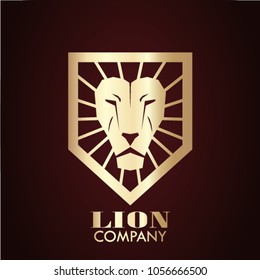 golden geometric lion head heraldry design logo