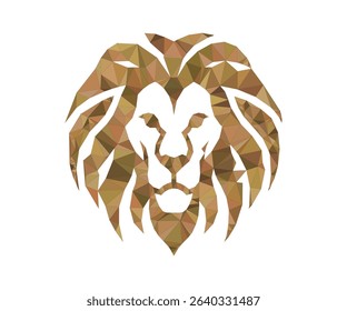 Golden geometric lion head illustration isolated on white background suitable for branding.