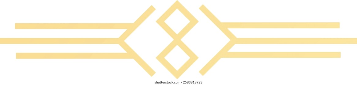 Golden geometric logo featuring three horizontal lines and rhombuses, creating an elegant decorative border against a crisp white background for a modern and stylish look