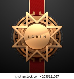 Golden geometric medal template on black background