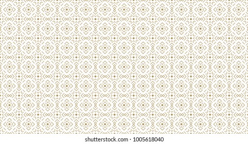 Golden Geometric Pattern 11v1, Increased. Seamless Golden Pattern with Angular Elements of Line and Painted Rhombuses on White Background. Can Use for Wrapping Paper, Textile and Gift Pack