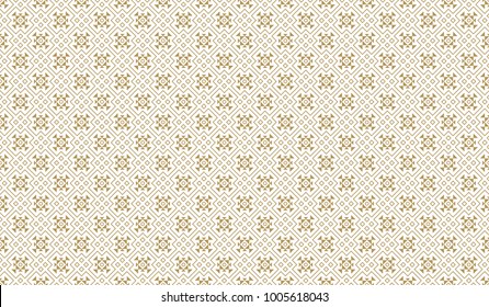 Golden Geometric Pattern 11v4, Increased. Seamless Golden Pattern with Elements of Line, Rhombuses, Triangles and Circles on White Background. Can Use for Wrapping Paper, Textile and Gift Pack
