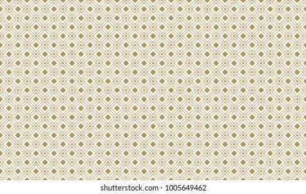 Golden Geometric Pattern 9v32, Increased. Seamless Golden Pattern with Serif Lines, Circles and Painted Rhombuses on White Background. Can Use for Wrapping Paper, Textile and Gift Pack