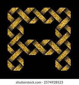 A golden geometric pattern in Celtic knot style on a black background. Perfect for decorative designs, invitations, or vintage-inspired projects.