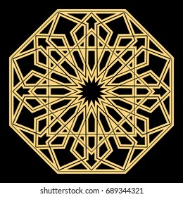 Golden geometric  pattern. Decorative line art frames for design template. Elegant vector element for design in Eastern style, place for text. Lace illustration for invitations and greeting cards