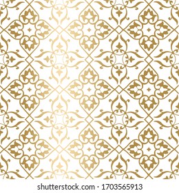 Golden geometric pattern. Minimal pattern. Vintage. Stylized flowers. Great for fabric and textile, invitations, fashion, business cards, wallpaper, packaging or any desired idea. 