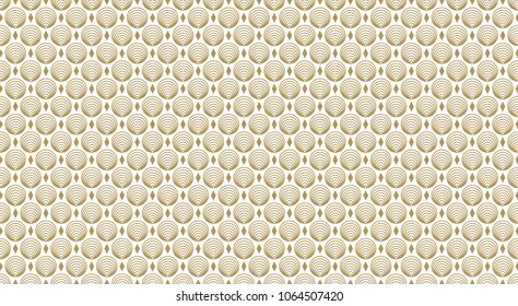 Golden geometric pattern, part 11. Seamless golden pattern with outline circles and rhombuses on the white background. Can use for wrapping paper, textile and gift pack