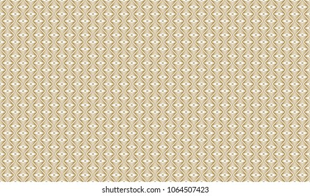 Golden geometric pattern, part 13. Seamless golden pattern with lines, rhombuses and geometric figures on the white background. Can use for wrapping paper, textile and gift pack