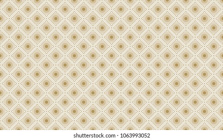 Golden geometric pattern, part 30. Seamless golden pattern with lines and floral figures in rhombuses on the white background. Can use for wrapping paper, textile and gift pack