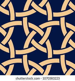 Golden geometric print on dark blue background. Seamless pattern for web, textile and wallpapers