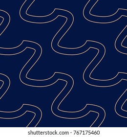 Golden geometric print on dark blue background. Seamless pattern for web, textile and wallpapers