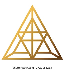 Estructura geométrica dorada de la pirámide con las divisiones internas en el fondo blanco Palabras claves: abstracto, arte, fondo, brillante, limpio, concepto, construcción, diseño, digital, elemento, energía