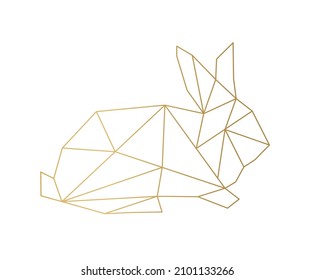 golden geometric rabbit silhouette- vector illustration