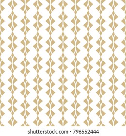 Golden geometric seamless pattern. Abstract background with curved shapes, rhombuses, feathers. Gold and white repeat texture, art deco style. Ornament design for decor, textile, cloth. Stock vector