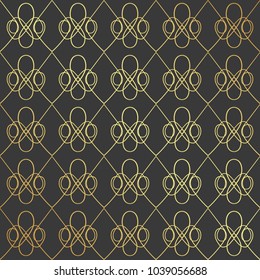Golden geometric seamless pattern with bamboo branches. Vector illustration. Eps 10