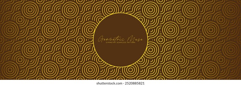Golden geometric seamless pattern with concentric circular waves. Luxurious abstract vector design for elegant decoration and modern backgrounds.