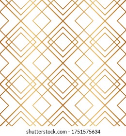 Golden geometric seamless pattern. Gold background. Art deco. Nouveau gatsby. Abstract texture. Vintage tile. Geometric background for design wallpapers, gift wrappers, covers, cases, prints. Vector 