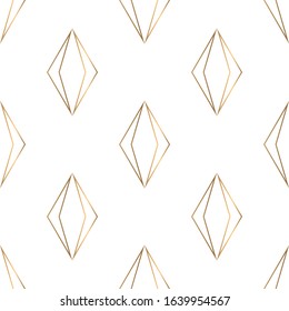 Golden geometric seamless pattern on white background. Art deco style.