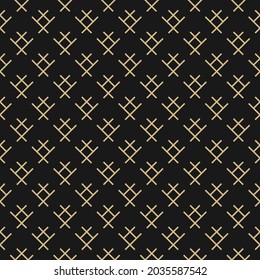 Patrón geométrico dorado sin costuras sobre fondo negro. cartón lineal con forma simple y fondo de pantalla interminable. Marco decorativo de oro divertido para el diseño de tejidos, impresión textil, envoltura. Ilustración del vector