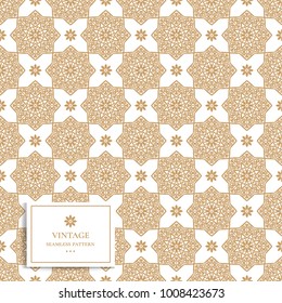 Golden geometric seamless pattern. Ornament. Minimal pattern. Vintage. Great for fabric and textile, wallpaper, packaging or any desired idea. 