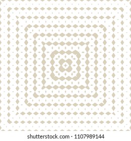 Golden geometric seamless pattern with radial halftone transition effect in square form. Vector gold and white background with small rhombuses, diamonds, lines, grid. Trendy design for decor, tiling