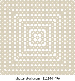 Golden geometric seamless pattern with radial halftone transition effect in square form. Vector gold and white background with small rhombuses, diamonds, lines, grid. Elegant design for decor, fabric