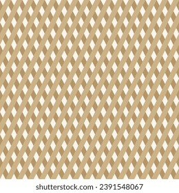 Golden geometric seamless pattern. Simple luxury vector design with diagonal lines and stripes forming a grid texture. Abstract elegant background. Modern repeating ornament for decor, wallpaper