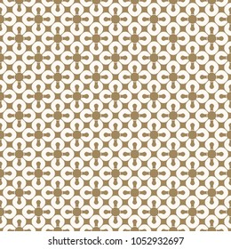 Golden geometric seamless pattern. White and gold floral ornamental background, repeat tiles, curved lines, round flower shapes. Elegant ornament texture. Traditional Asian style design. Stock vector