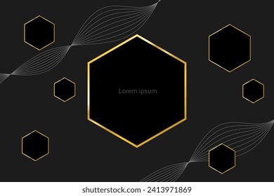 Golden Geometric Shape Abstract Background With Wave Lines Pattern. Technology Banner Wallpaper. Vector