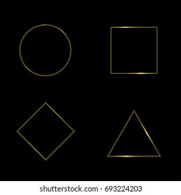 Golden geometric shapes. Circle square triangle rhombus