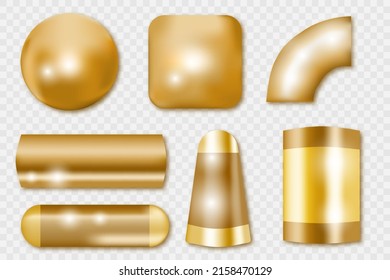 Golden Geometric Shapes Objects. Gold gradient modern trendy design elements. Isolated metallic gold shapes.