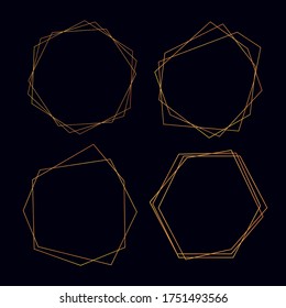 golden geometric shapes. vector frames. set for modern design and wedding template