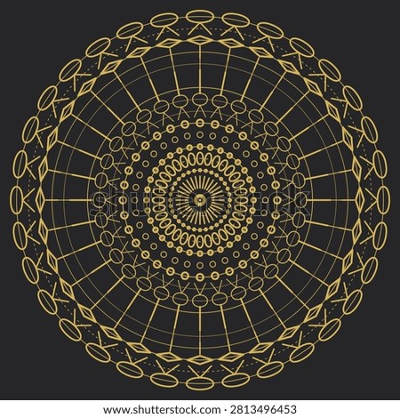 Golden geometric spiral mandala with interconnected elliptical and circular patterns geometric mandala
