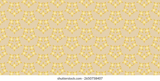 Golden geometric star pattern on beige background with seamless symmetrical vector design